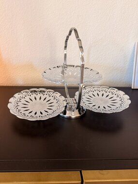 Vintage Chrome Metal 3-tier Hinged Serving Tray